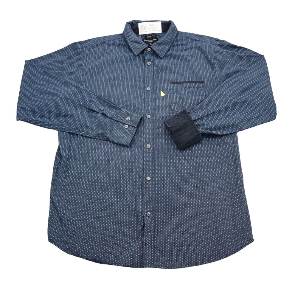London Fog Shirt Mens L Blue Long Sleeve Slim Fit Print Collared Button Up